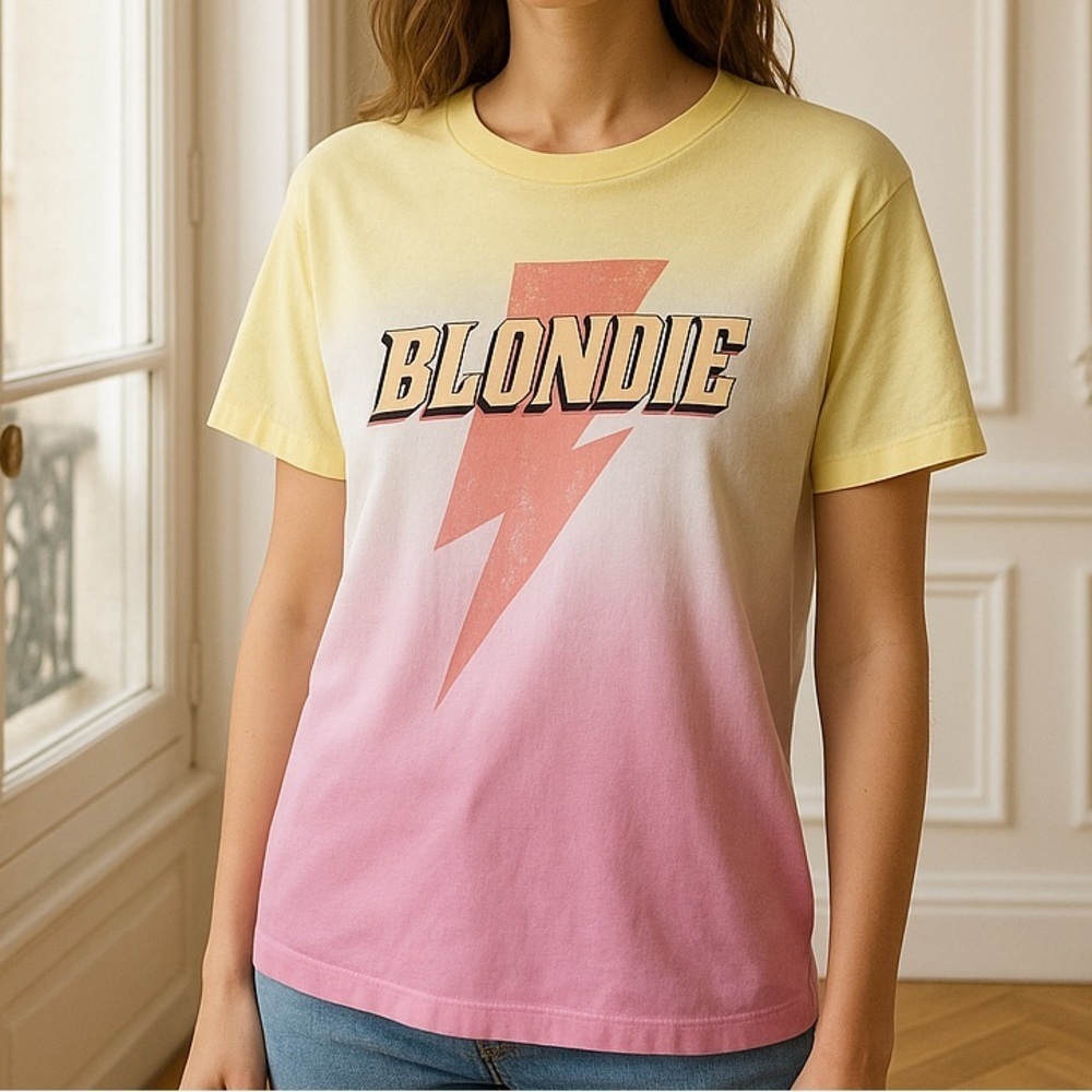 BLONDIE Ombré Lightning Bolt Graphic Band Tee Modern Retro Style